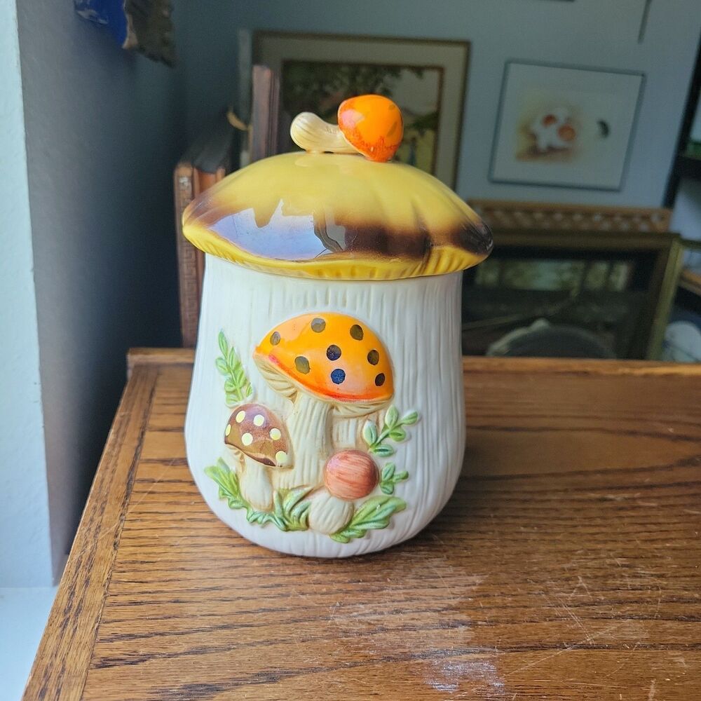 Vtg Sears Roebuck Merry Mushroom 7.5” Canister 1970s Japan 70s Retro MCM Kitschy